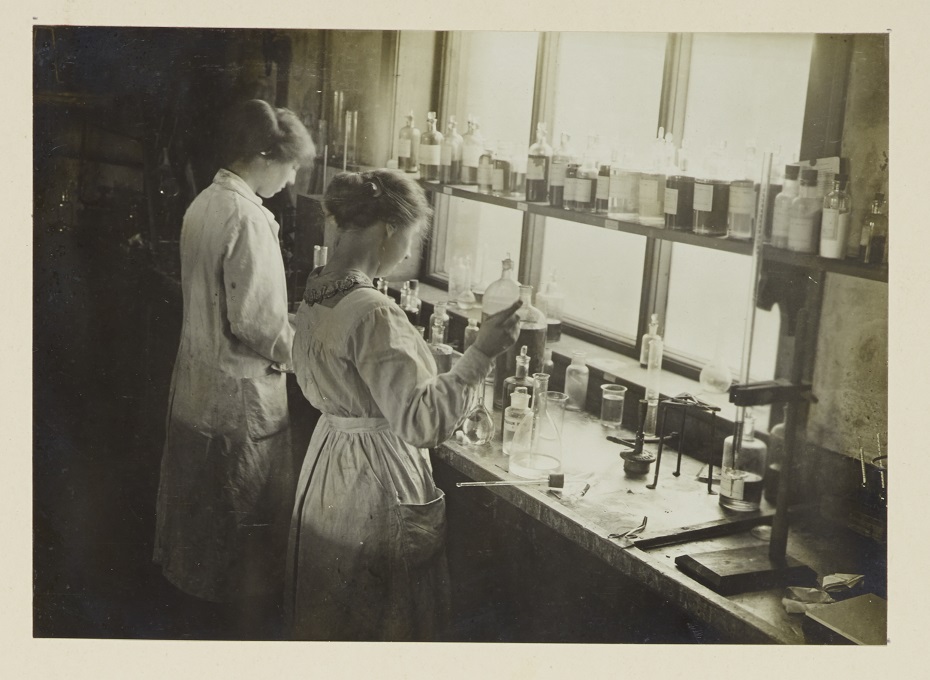 University students in research laboratory of explosive factory