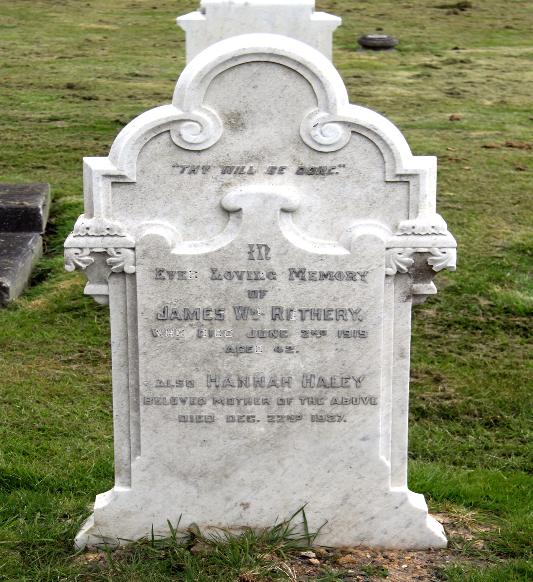The family headstone of James William Rothery in Harrogate Cemetery. Image supplied by Stuart Archer.