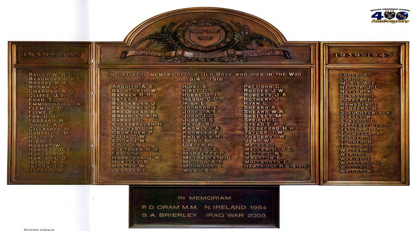 The roll of honour at Batley Grammar School. Image supplied by Philip Wheeler.