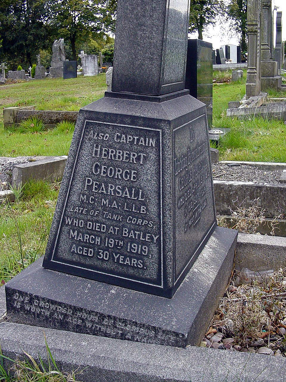 Herbert Pearsall’s Grave in Smethwick Cemetery. Image supplied by Stuart Archer.